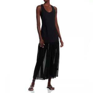 WAYF Eva Maxi Dress Drop Waist Sheer Panel Skirt Sleeveless Black XS NWT